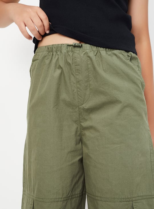 Women Solid Cargo Parachute Trousers