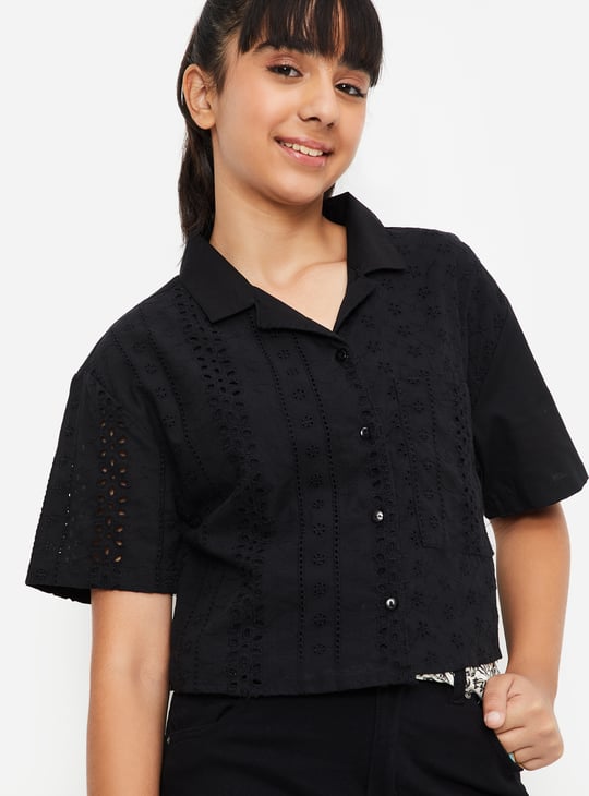 Girls Sciffili Embroidered Boxy Fit Crop Shirt