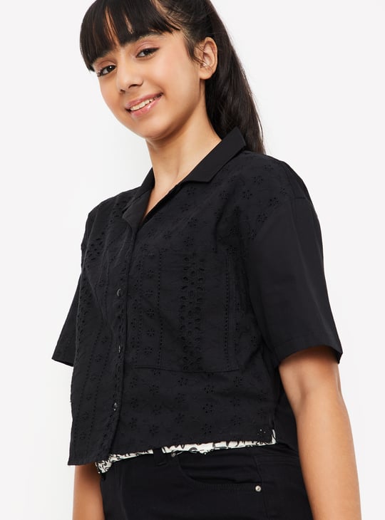 Girls Sciffili Embroidered Boxy Fit Crop Shirt