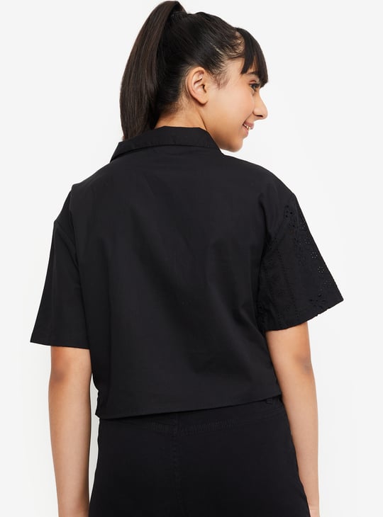 Girls Sciffili Embroidered Boxy Fit Crop Shirt