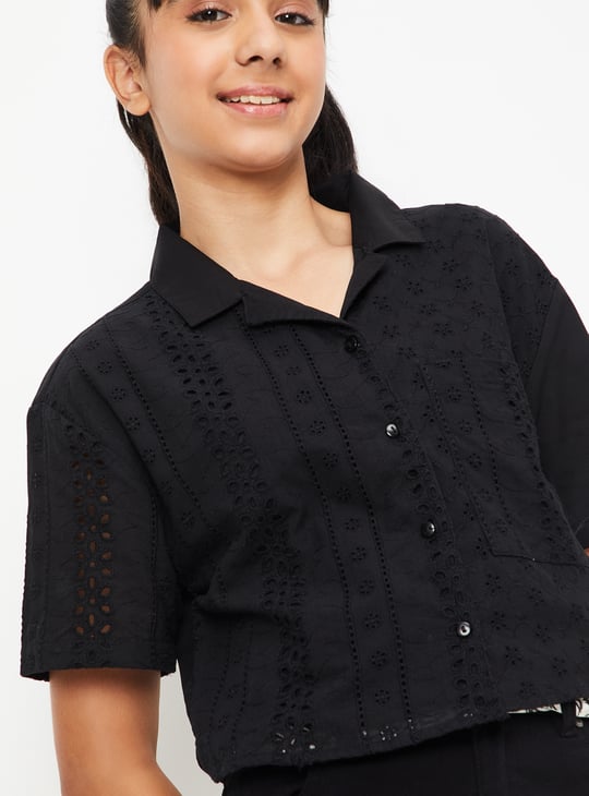Girls Sciffili Embroidered Boxy Fit Crop Shirt