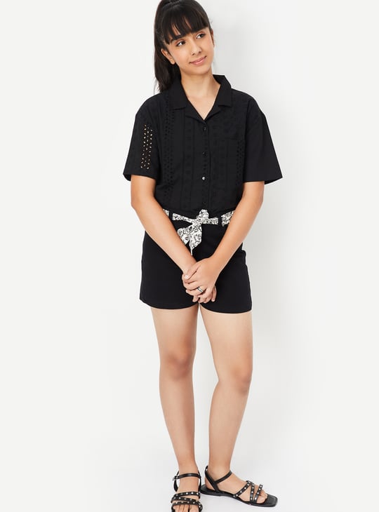 Girls Sciffili Embroidered Boxy Fit Crop Shirt