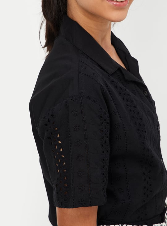 Girls Sciffili Embroidered Boxy Fit Crop Shirt