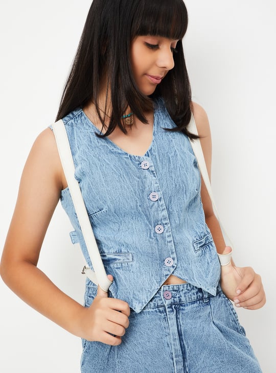 Girls Washed Denim Vest Top