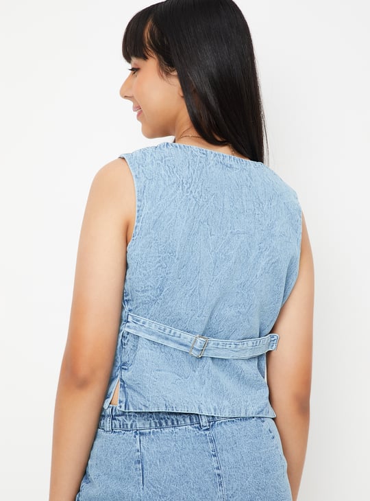 Girls Washed Denim Vest Top