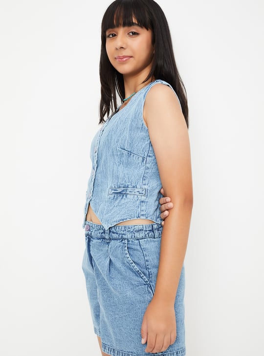 Girls Washed Denim Vest Top