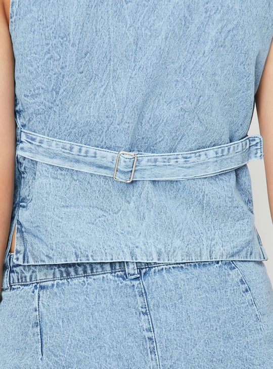 Girls Washed Denim Vest Top