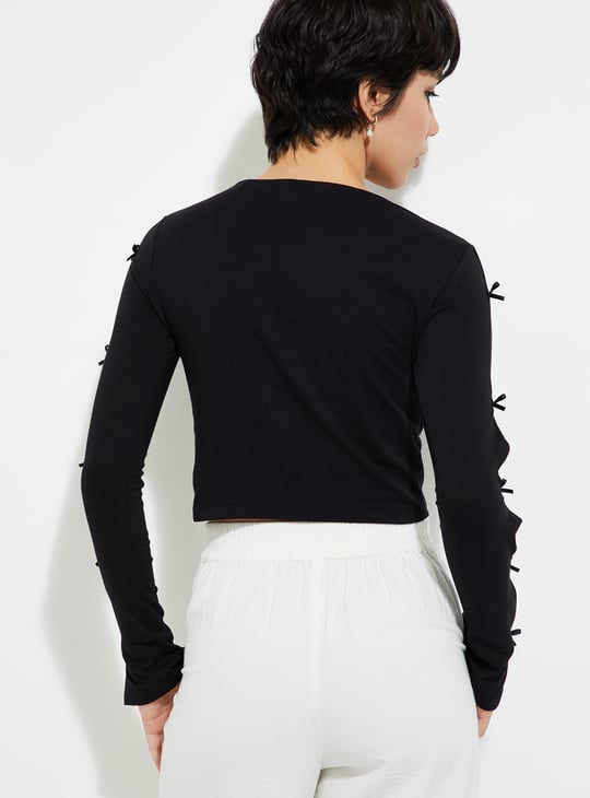 URB_N Women Bow Sleeve Crop Top