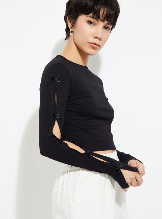 URB_N Women Bow Sleeve Crop Top