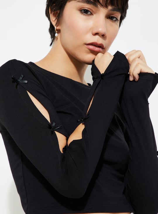 URB_N Women Bow Sleeve Crop Top