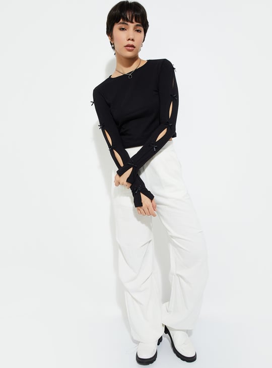URB_N Women Bow Sleeve Crop Top