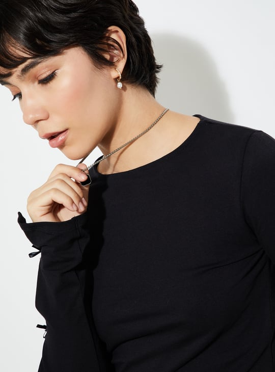 URB_N Women Bow Sleeve Crop Top
