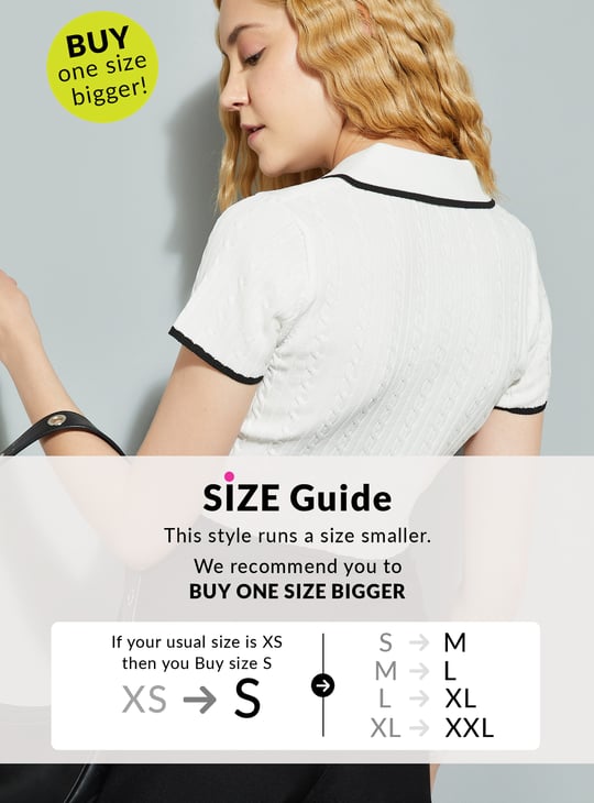 URB_N Women Braided Knit Johnny Collar Crop T-shirt