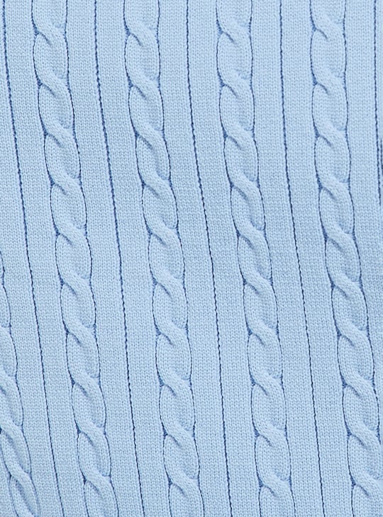 URB_N Women Braided Knit Johnny Collar Crop T-shirt