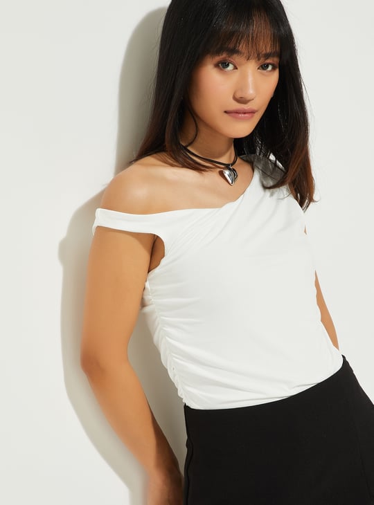 ALAYA F x URB_N Women Solid One-shoulder Crop Top