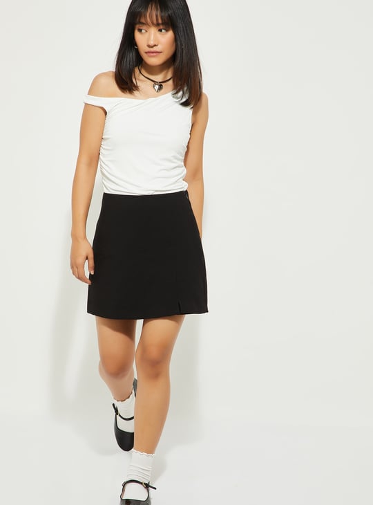 ALAYA F x URB_N Women Solid One-shoulder Crop Top