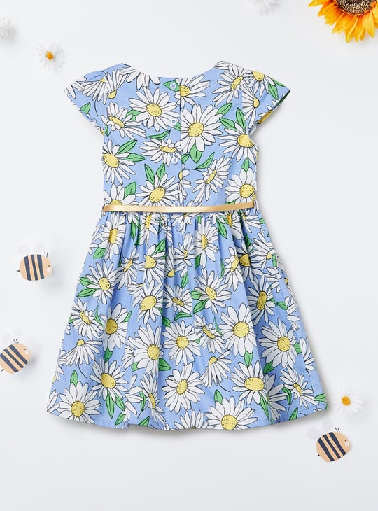 Girls Floral Print Fit and Flare Dress with Belt