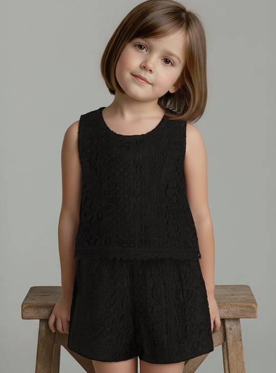 Girls Lace Embroidered Shorts Set