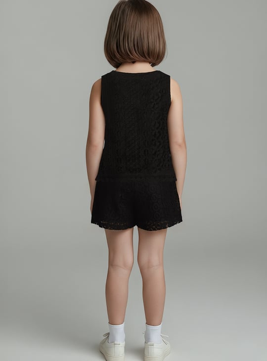 Girls Lace Embroidered Shorts Set
