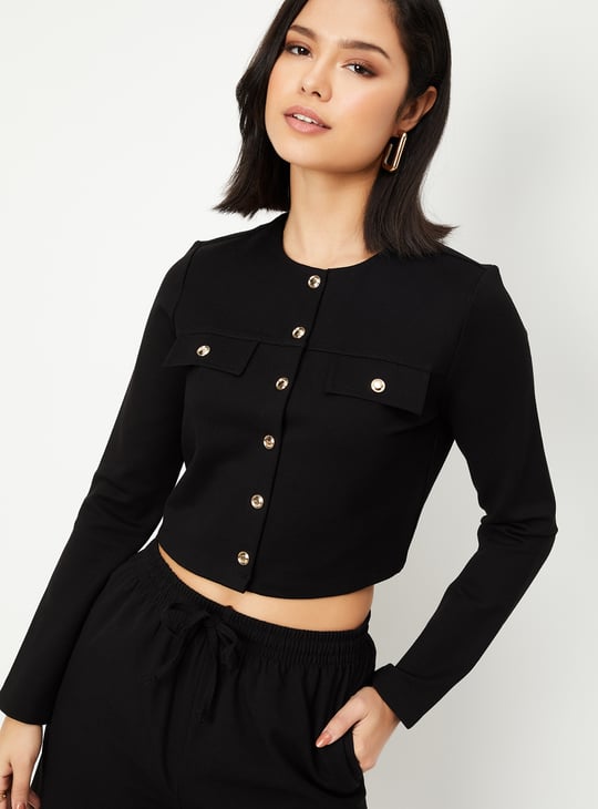 Women Solid Crop Jacket