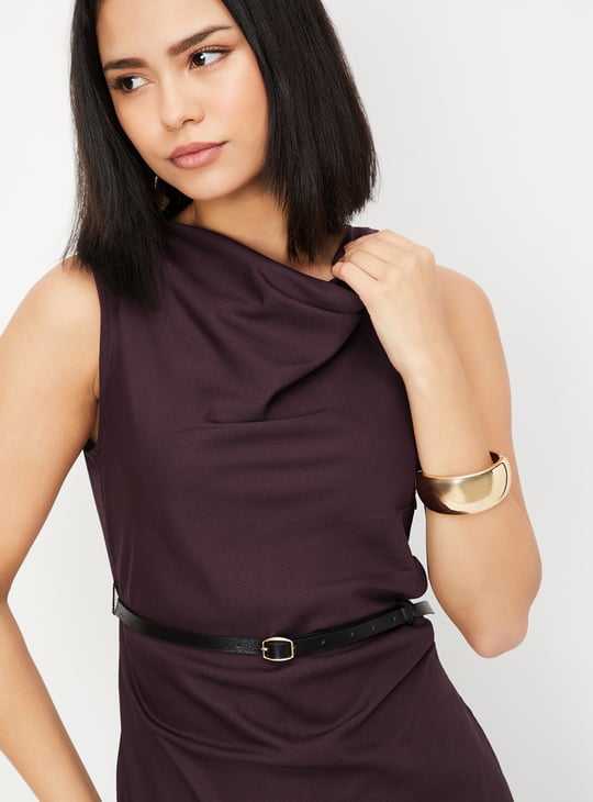 Women Solid Belted Midi Dress