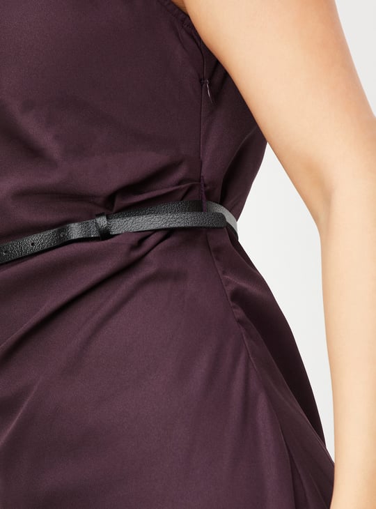 Women Solid Belted Midi Dress