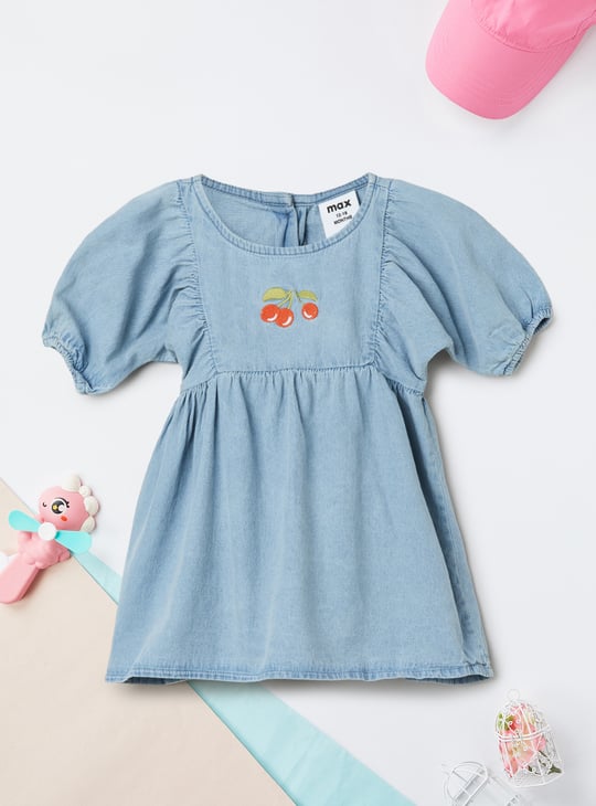 Girls Yoke Embroidered Fit and Flare Dress