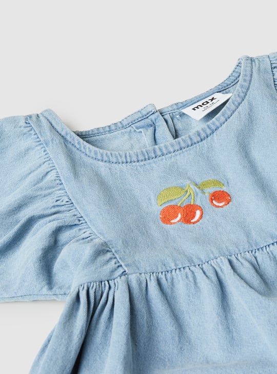 Girls Yoke Embroidered Fit and Flare Dress