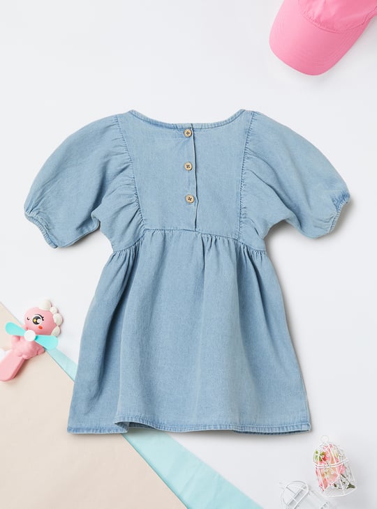 Girls Yoke Embroidered Fit and Flare Dress