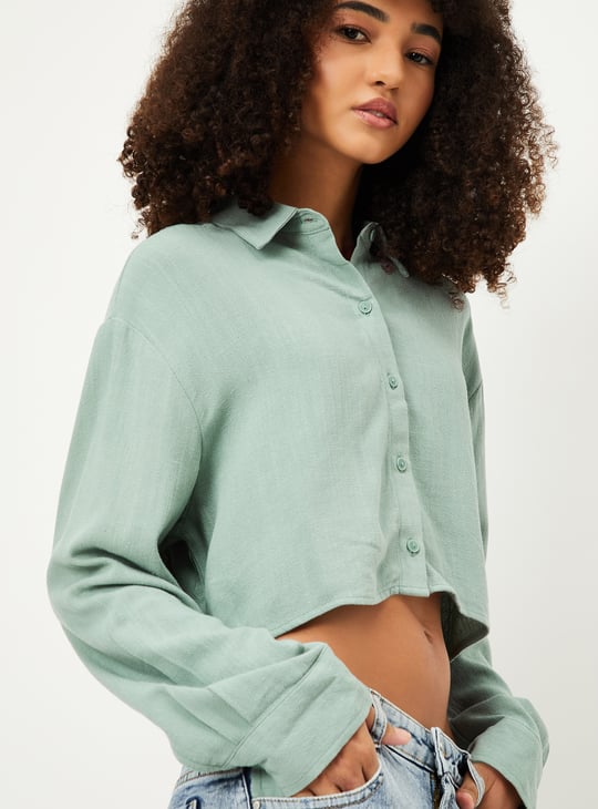 Women Woven Crop Shirt