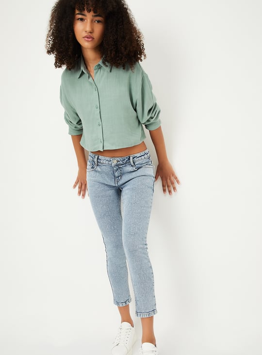 Women Woven Crop Shirt