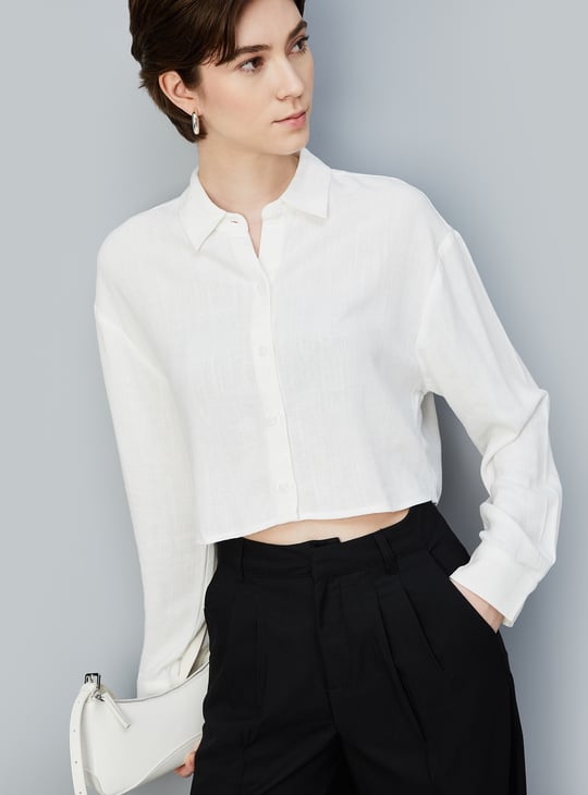 Women Woven Crop Shirt