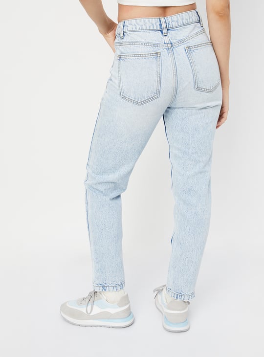 Women Washed Mom Fit Jeans
