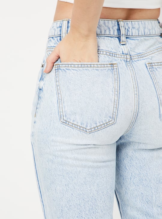 Women Washed Mom Fit Jeans