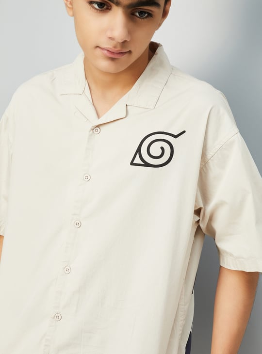 Boys Kakashi Back Print Resort Shirt | Beige | Resort Shirt