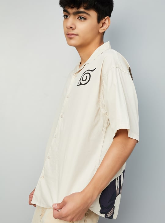 Boys Kakashi Back Print Resort Shirt | Beige | Resort Shirt