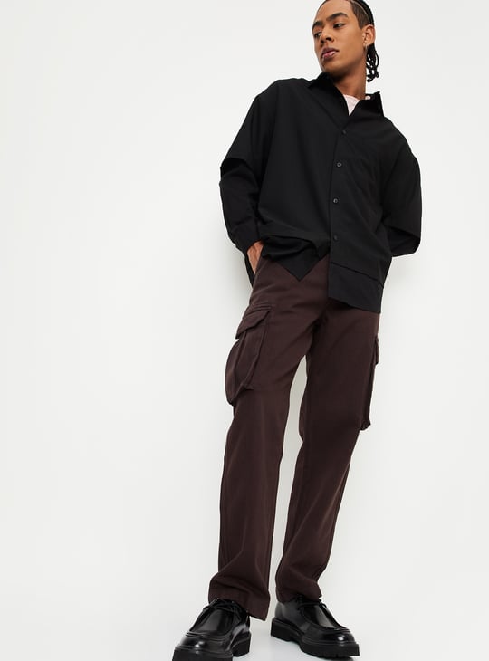 Men Solid Straight Fit Cargo Jeans