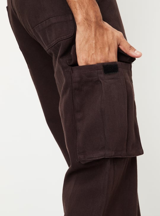 Men Solid Straight Fit Cargo Jeans
