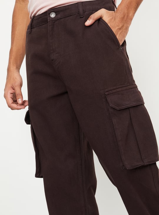 Men Solid Straight Fit Cargo Jeans