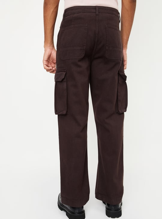 Men Solid Straight Fit Cargo Jeans
