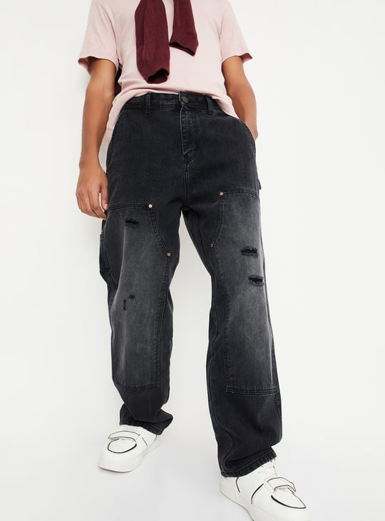 Men Distressed Loose Fit Carpenter Jeans