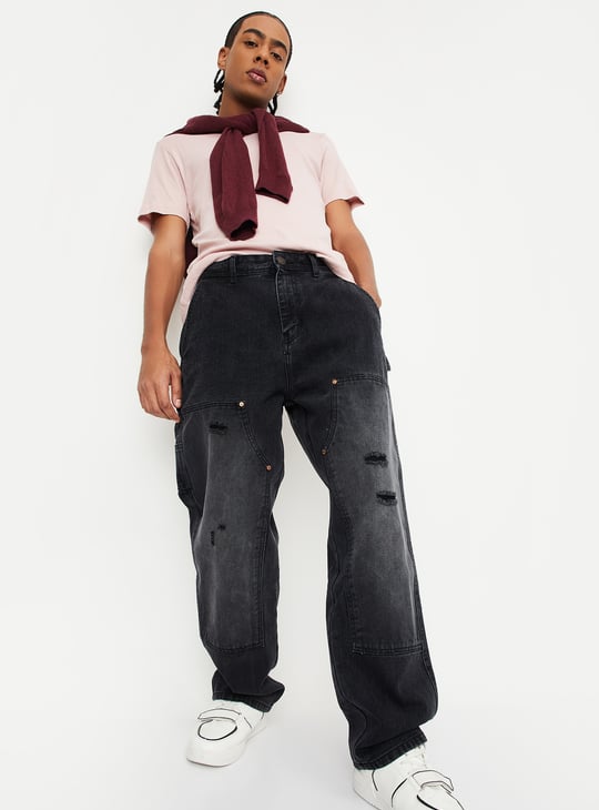 Men Distressed Loose Fit Carpenter Jeans