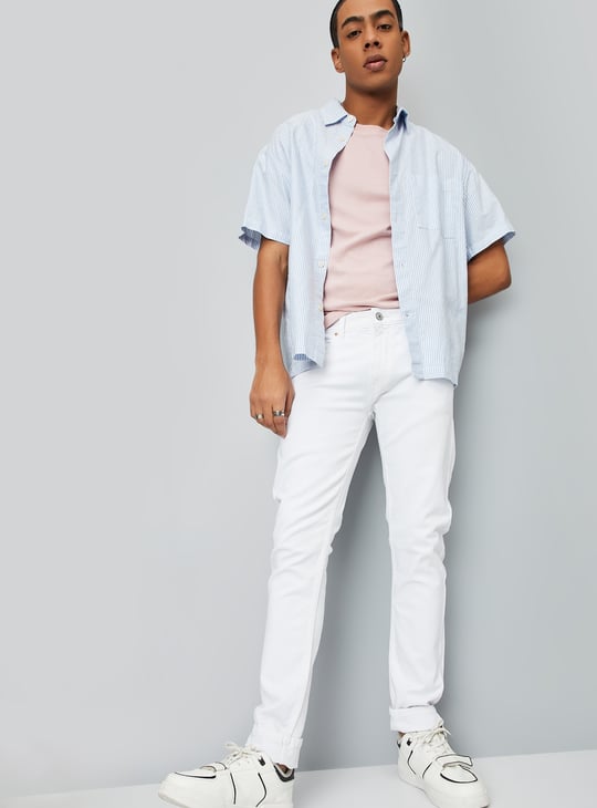 Men Solid Skinny Fit Jeans White Jeans - Main Image