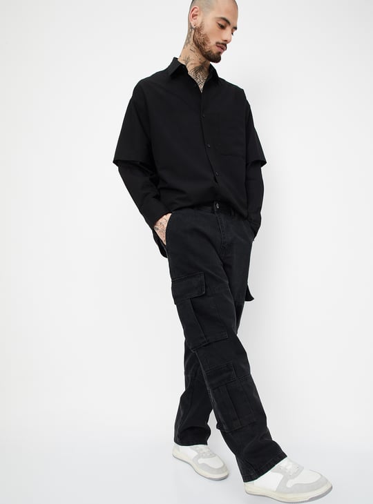 Men Washed Loose Fit Cargo Jeans