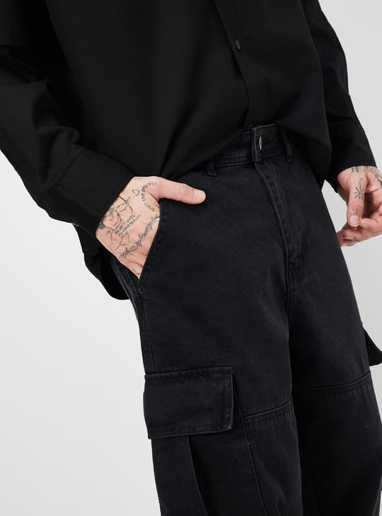 Men Washed Loose Fit Cargo Jeans