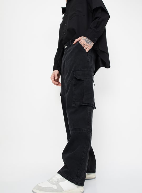 Men Washed Loose Fit Cargo Jeans