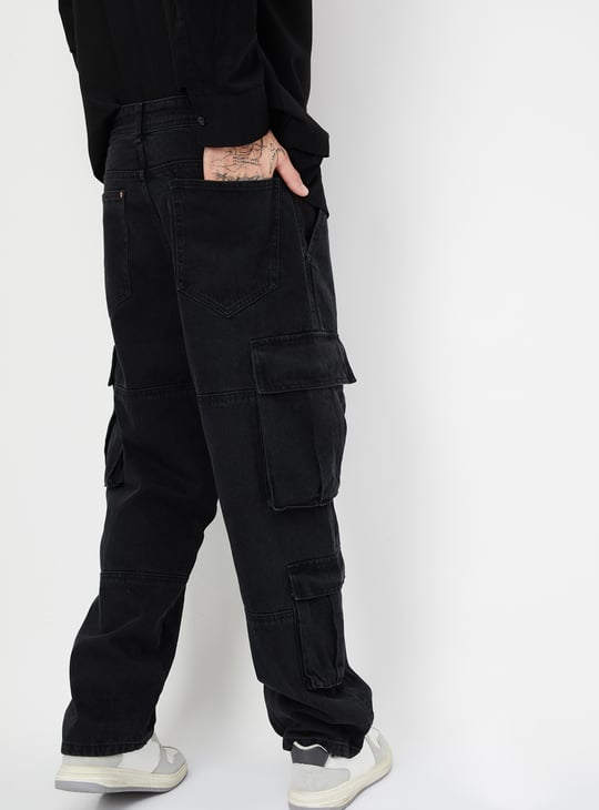 Men Washed Loose Fit Cargo Jeans