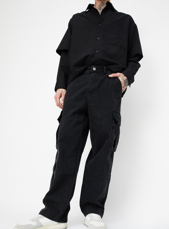 Men Washed Loose Fit Cargo Jeans