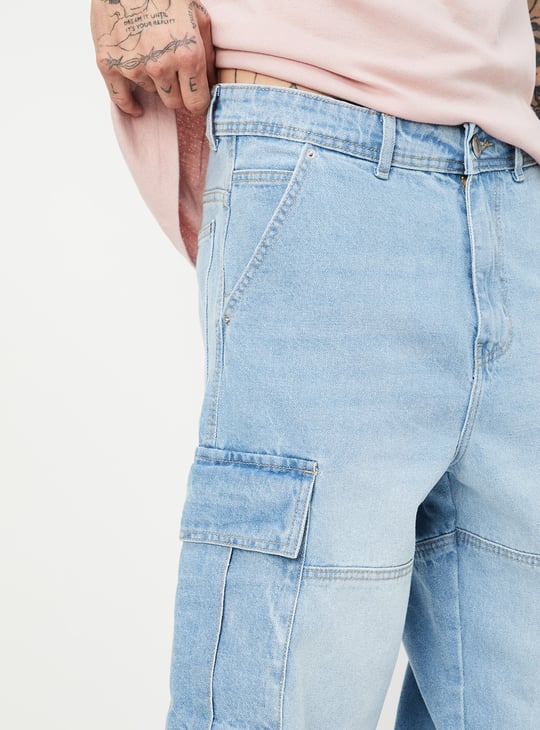 Men Washed Loose Fit Cargo Jeans