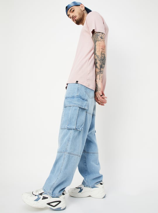 Men Washed Loose Fit Cargo Jeans